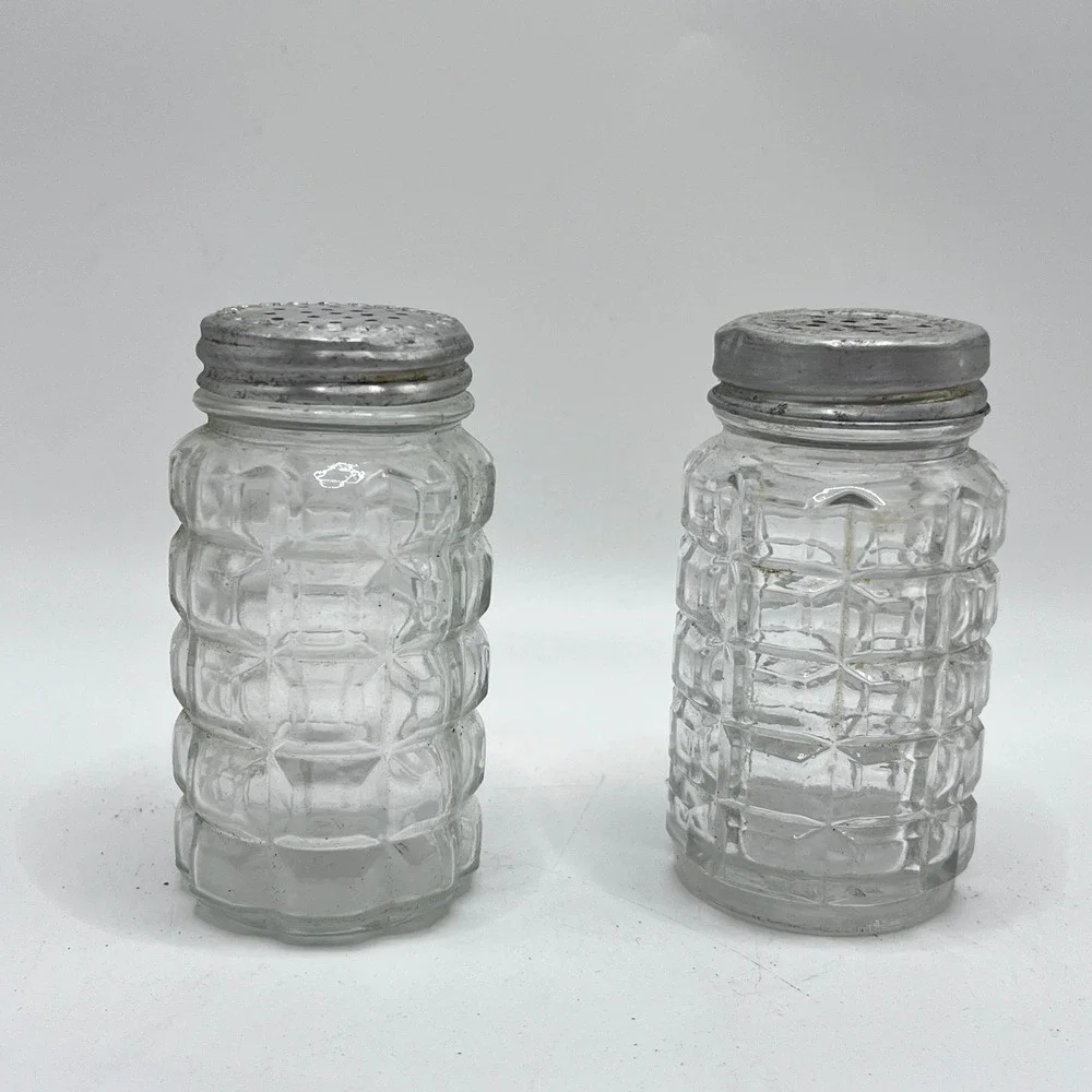 Vintage Anchor Hocking Pressed Glass Salt and Pepper Shakers Set of 3 Clear
